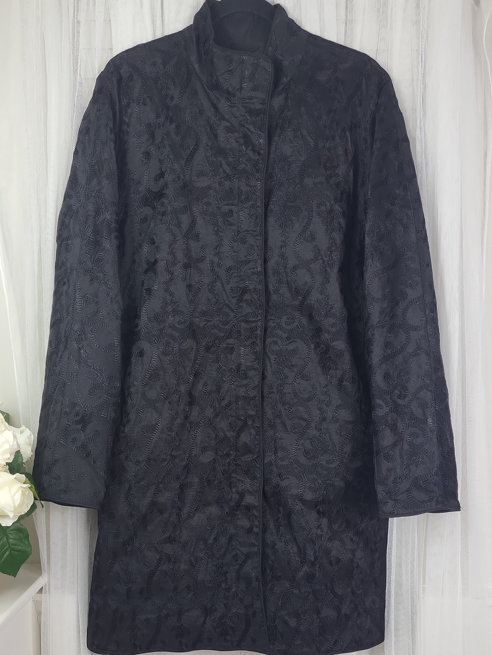 Mycra Pac Black Textured Reversible Long Trench Coat. Size M/L